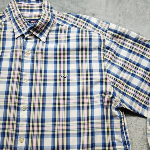 Vineyard Vines Long Sleeve Button Down Plaid Shirt Blue Yellow Pink Men Sz L - Picture 4 of 10